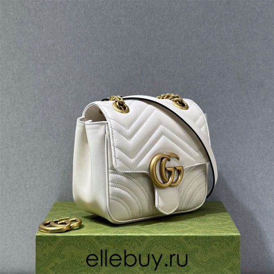 Gucci GG Marmont 18cm, Square, White, Gold Hardware, Size: 18x13.5x8cm, Model: 739682