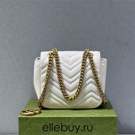 Gucci GG Marmont 18cm, Square, White, Gold Hardware, Size: 18x13.5x8cm, Model: 739682