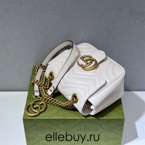 Gucci GG Marmont 18cm, Square, White, Gold Hardware, Size: 18x13.5x8cm, Model: 739682