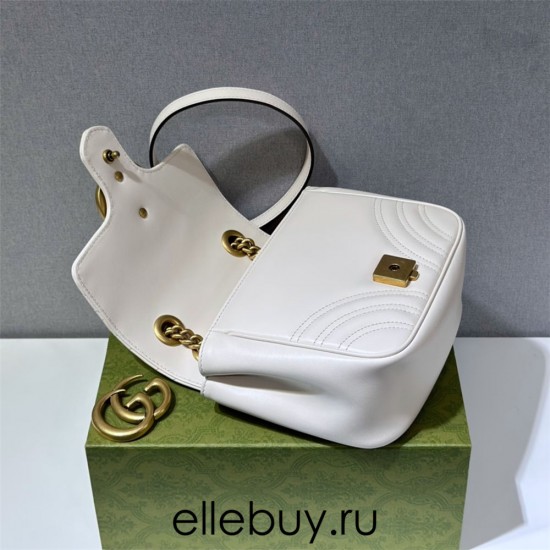 Gucci GG Marmont 18cm, Square, White, Gold Hardware, Size: 18x13.5x8cm, Model: 739682