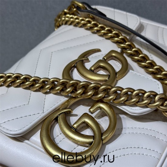 Gucci GG Marmont 18cm, Square, White, Gold Hardware, Size: 18x13.5x8cm, Model: 739682