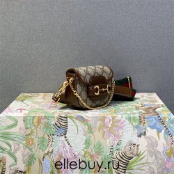 Gucci Horsebit 1955 Super Mini, 12, Monogram, Brown, Gold Hardware, Size: 12x9x4cm, Model: 699760