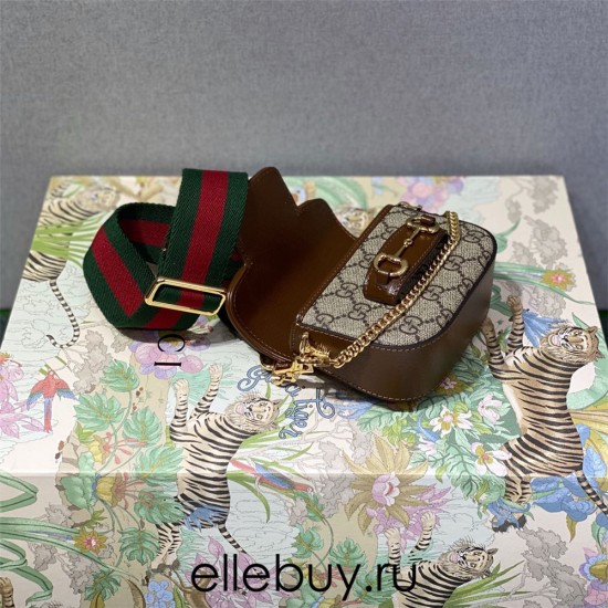 Gucci Horsebit 1955 Super Mini, 12, Monogram, Brown, Gold Hardware, Size: 12x9x4cm, Model: 699760