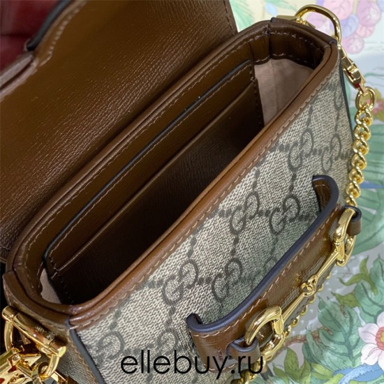 Gucci Horsebit 1955 Super Mini, 12, Monogram, Brown, Gold Hardware, Size: 12x9x4cm, Model: 699760