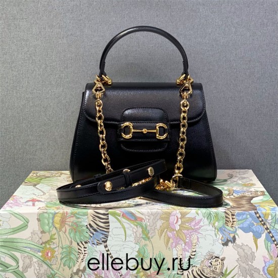 Gucci Horsebit 1955, New Full Leather, Black, Gold Hardware, Size: 22x16x10.5cm, Model: 703848