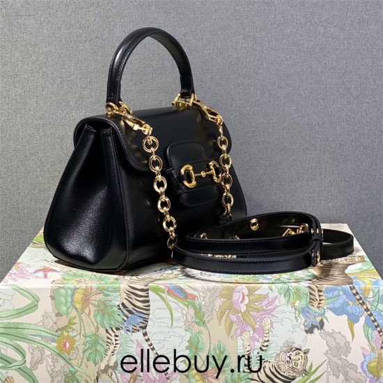 Gucci Horsebit 1955, New Full Leather, Black, Gold Hardware, Size: 22x16x10.5cm, Model: 703848