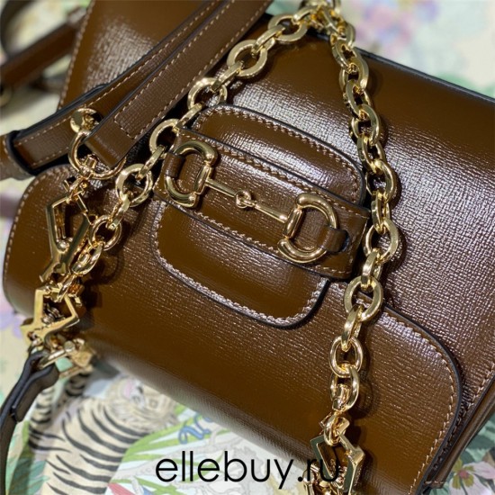 Gucci Horsebit 1955, New Full Leather, Brown, Gold Hardware, Size: 22x16x10.5cm, Model: 703848