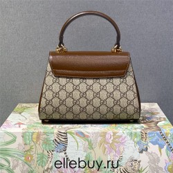 Gucci Horsebit 1955, New Full Leather, Brown with Monogram, Gold Hardware, Size: 22x16x10.5cm, Model: 703848