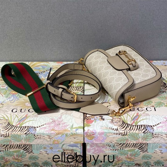 Gucci Beige White, Oatmeal Color, Horsebit 1955 Small, Model: 658574, Size: 20.5x14.5x5cm