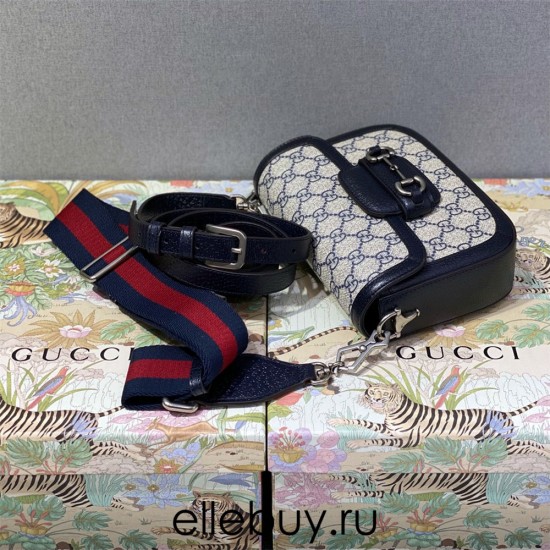 Gucci Horsebit 1955, Blue Monogram, Model: 658574, Size: 20.5x15x5cm