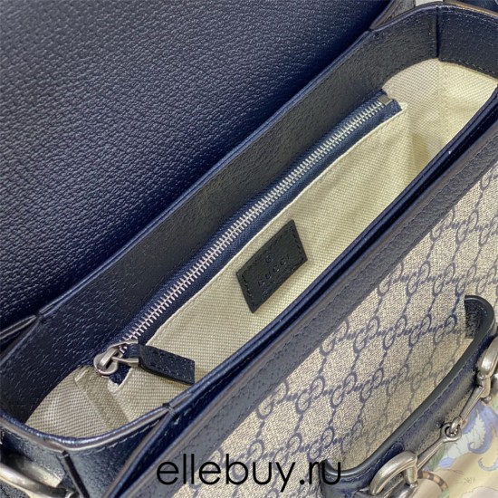 Gucci Horsebit 1955, Blue Monogram, Model: 602204, Size: 25x18x8cm