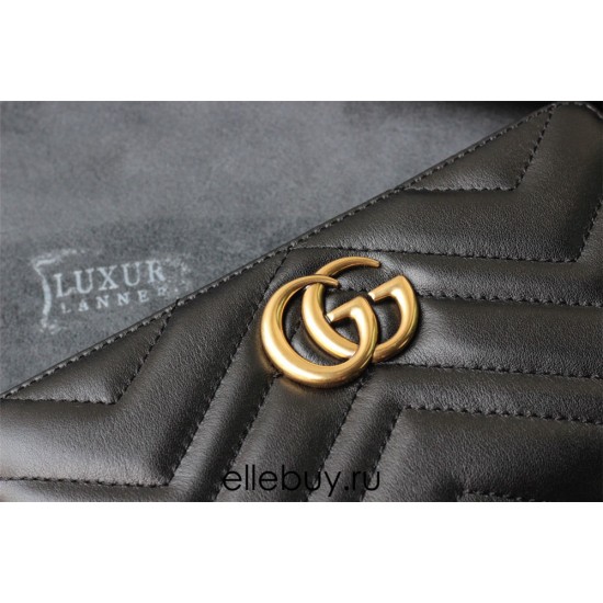 Gucci GG Marmont Wallet, Flap Closure, Long, Black, Gold Hardware, Size: 19x9x3cm, Model: 443436