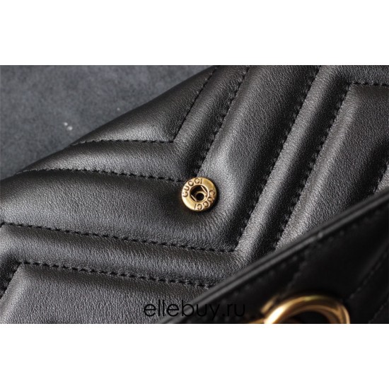 Gucci GG Marmont Wallet, Flap Closure, Long, Black, Gold Hardware, Size: 19x9x3cm, Model: 443436