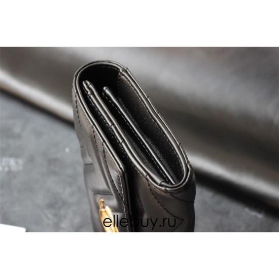 Gucci GG Marmont Wallet, Flap Closure, Long, Black, Gold Hardware, Size: 19x9x3cm, Model: 443436