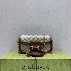 Gucci Horsebit 1955, Baguette, Monogram, Gold, Model: 735178, Size: 24x12x6cm