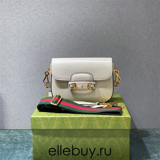 Gucci Horsebit 1955 Mini Bag, White, Full Leather, Model: 658574, Size: 20.5x14.5x5.5cm