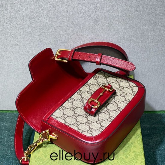 Gucci Horsebit 1955 Mini Bag, Red, Monogram, Model: 658574, Size: 20.5x14.5x5.5cm