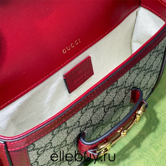 Gucci Horsebit 1955 Mini Bag, Red, Monogram, Model: 658574, Size: 20.5x14.5x5.5cm