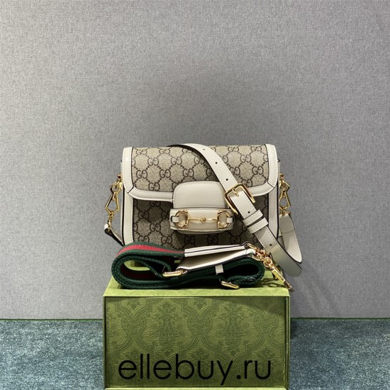 Gucci Horsebit 1955 Mini Bag, White, Monogram, Model: 658574, Size: 20.5x14.5x5.5cm