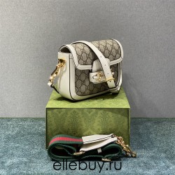 Gucci Horsebit 1955 Mini Bag, White, Monogram, Model: 658574, Size: 20.5x14.5x5.5cm