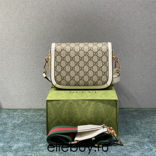 Gucci Horsebit 1955 Mini Bag, White, Monogram, Model: 658574, Size: 20.5x14.5x5.5cm