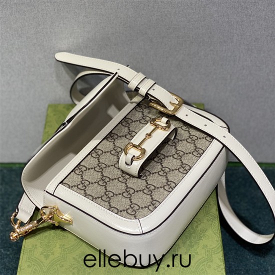 Gucci Horsebit 1955 Mini Bag, White, Monogram, Model: 658574, Size: 20.5x14.5x5.5cm