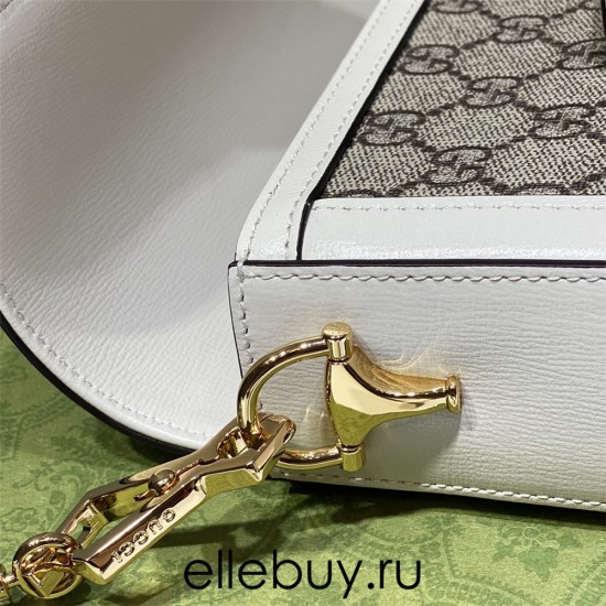 Gucci Horsebit 1955 Mini Bag, White, Monogram, Model: 658574, Size: 20.5x14.5x5.5cm