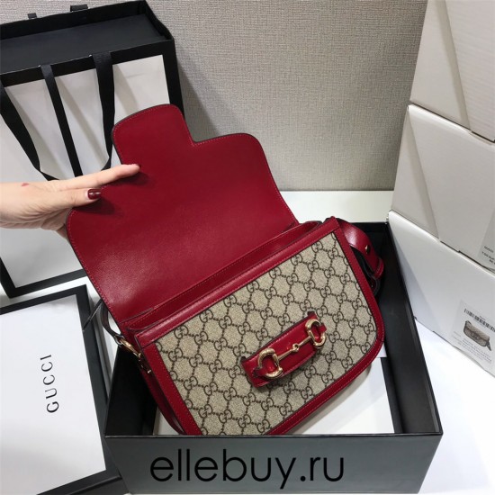 Gucci Horsebit 1955 Medium, 25, Red, Monogram, Model: 602204, Size: 25x18x8cm