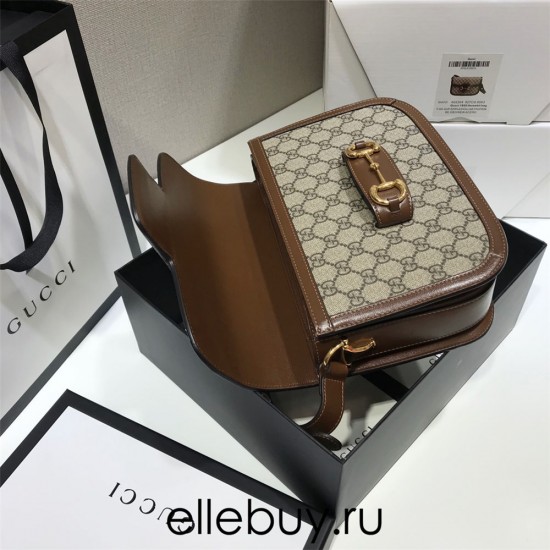 Gucci Horsebit 1955 Medium, 25, Brown, Monogram, Model: 602204, Size: 25x18x8cm