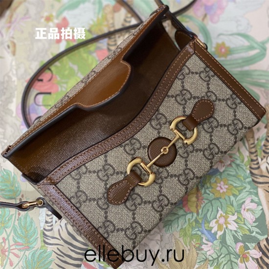 Gucci 1955 Horsebit Mini, 18, Brown, Monogram, Model: 699296, Size: 18x12x5cm