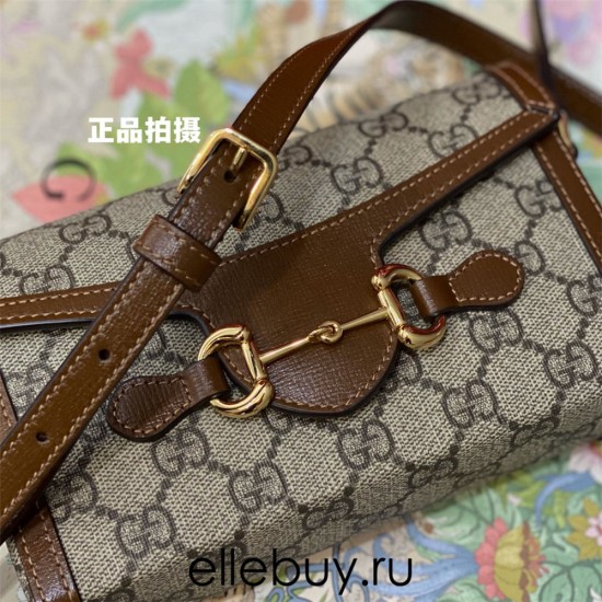 Gucci 1955 Horsebit Mini, 18, Brown, Monogram, Model: 699296, Size: 18x12x5cm