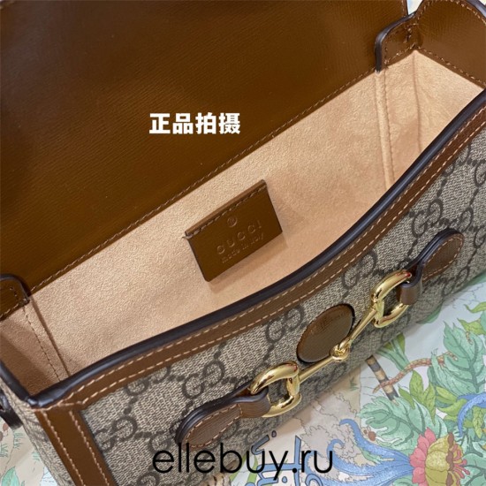 Gucci 1955 Horsebit Mini, 18, Brown, Monogram, Model: 699296, Size: 18x12x5cm