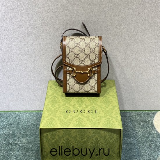 Gucci 1955 Horsebit Mini, 17, Phone Case, Brown, Monogram, Model: 625615, Size: 11.5x17x4cm