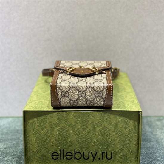 Gucci 1955 Horsebit Mini, 17, Phone Case, Brown, Monogram, Model: 625615, Size: 11.5x17x4cm