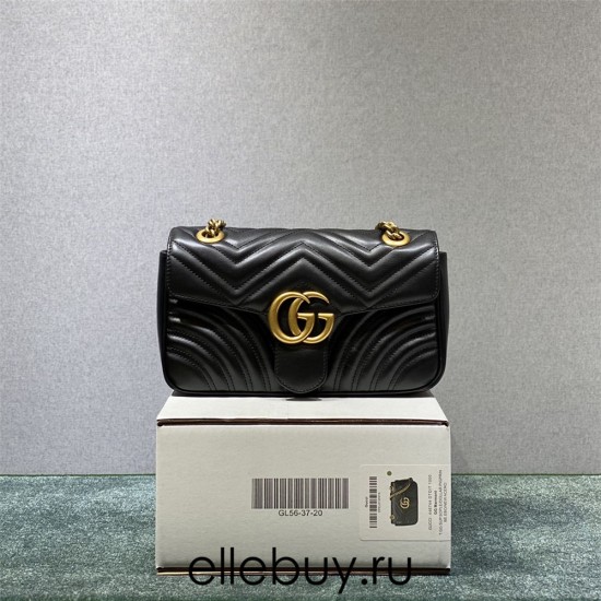 Gucci GG Marmont, 27, Black, Gold Hardware, Model: 443497, Size: 27x15x7cm