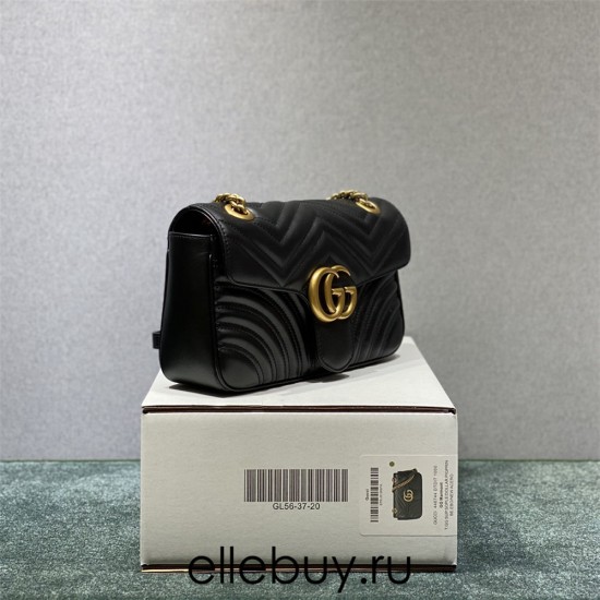 Gucci GG Marmont, 27, Black, Gold Hardware, Model: 443497, Size: 27x15x7cm