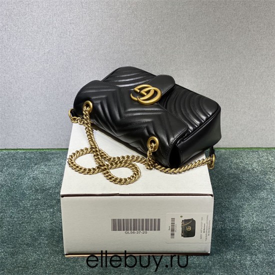 Gucci GG Marmont, 27, Black, Gold Hardware, Model: 443497, Size: 27x15x7cm