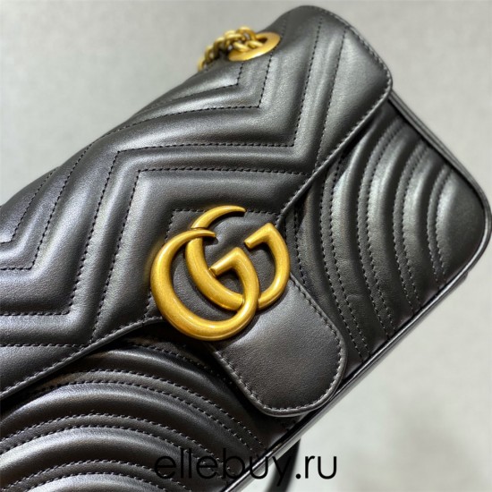 Gucci GG Marmont, 27, Black, Gold Hardware, Model: 443497, Size: 27x15x7cm