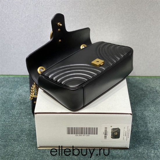 Gucci GG Marmont, 27, Black, Gold Hardware, Model: 443497, Size: 27x15x7cm