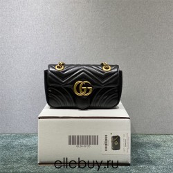 Gucci GG Marmont, 22, Black, Gold Hardware, Model: 446744, Size: 22x13x6cm