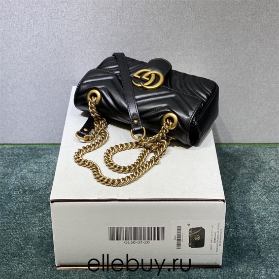 Gucci GG Marmont, 22, Black, Gold Hardware, Model: 446744, Size: 22x13x6cm