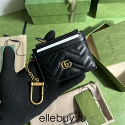 Gucci GG Marmont Card Holder, Black, Gold Hardware, Full Leather, Model: 627064, Size: 10x7.5x1cm