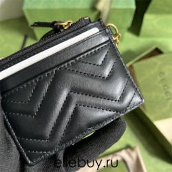 Gucci GG Marmont Card Holder, Black, Gold Hardware, Full Leather, Model: 627064, Size: 10x7.5x1cm