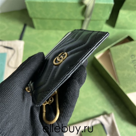 Gucci GG Marmont Card Holder, Black, Gold Hardware, Full Leather, Model: 627064, Size: 10x7.5x1cm