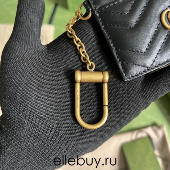 Gucci GG Marmont Card Holder, Black, Gold Hardware, Full Leather, Model: 627064, Size: 10x7.5x1cm