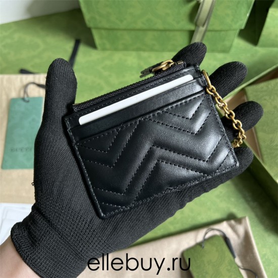 Gucci GG Marmont Card Holder, Black, Gold Hardware, Full Leather, Model: 627064, Size: 10x7.5x1cm