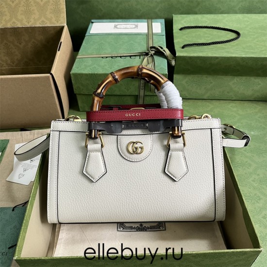 Gucci Bamboo Diana, White, Full Leather, Model: 735153, Size: 27x15.5x11cm