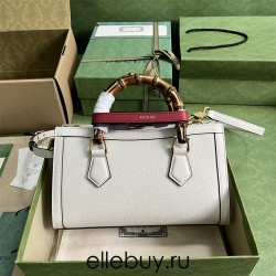 Gucci Bamboo Diana, White, Full Leather, Model: 735153, Size: 27x15.5x11cm