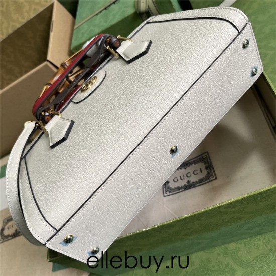 Gucci Bamboo Diana, White, Full Leather, Model: 735153, Size: 27x15.5x11cm