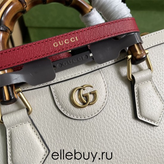 Gucci Bamboo Diana, White, Full Leather, Model: 735153, Size: 27x15.5x11cm